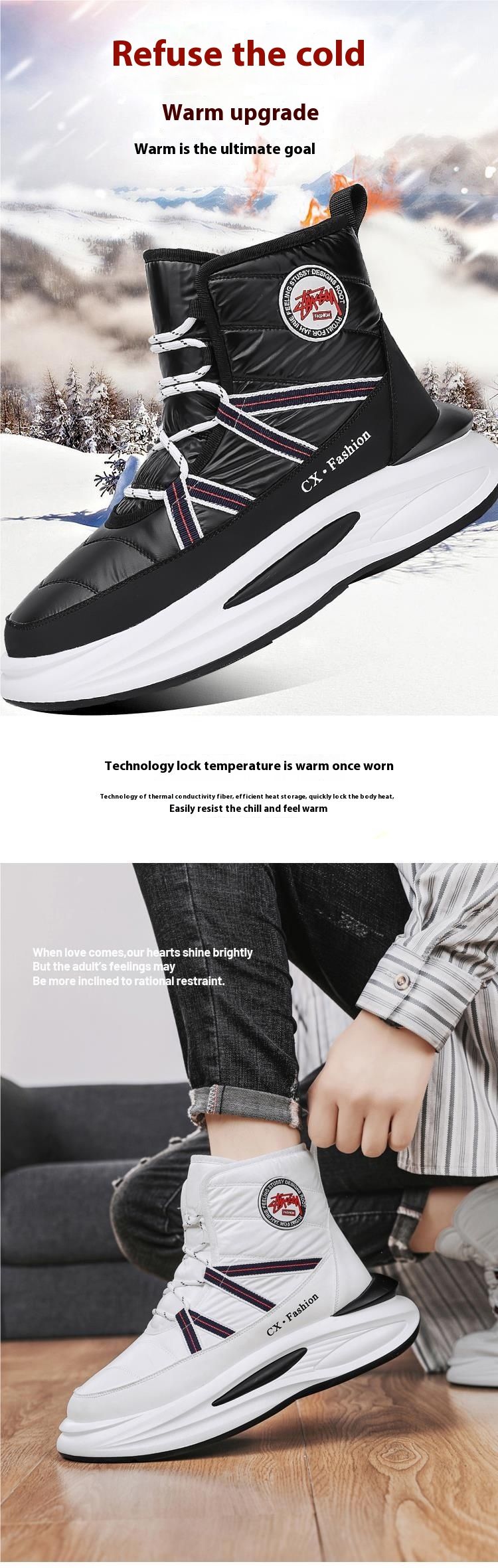Scarponi da neve per uomo in inverno, con pile caldo cotone Northeast scarpe, suola spessa e pelliccia integrata Martin stivali,_voghion.com