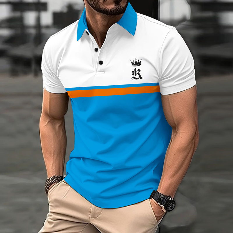 2024 New Summer Men's Printed Button Sports Polo Shirt Trendy T-shirt_voghion.com