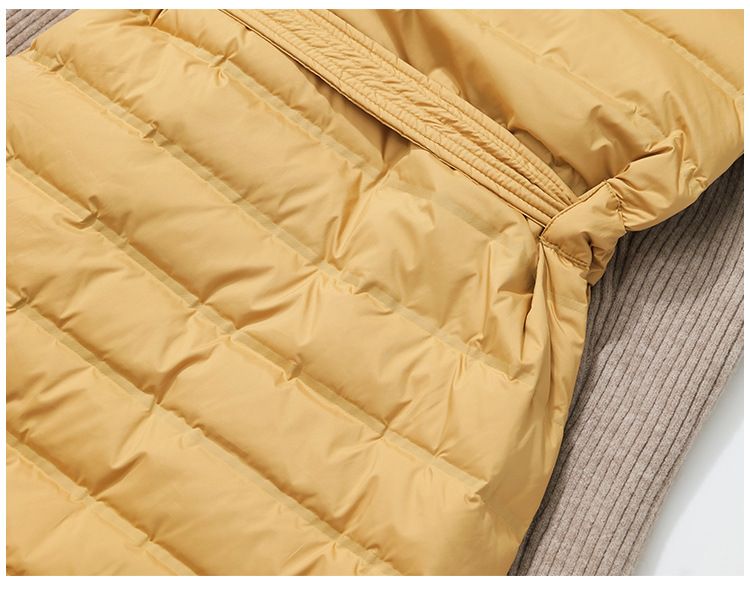 "Women's Knee-Length Down Vest – Slim Fit, Stand Collar, Lightweight & Seamless In Khaki/Dark Gray/Black"_voghion.com