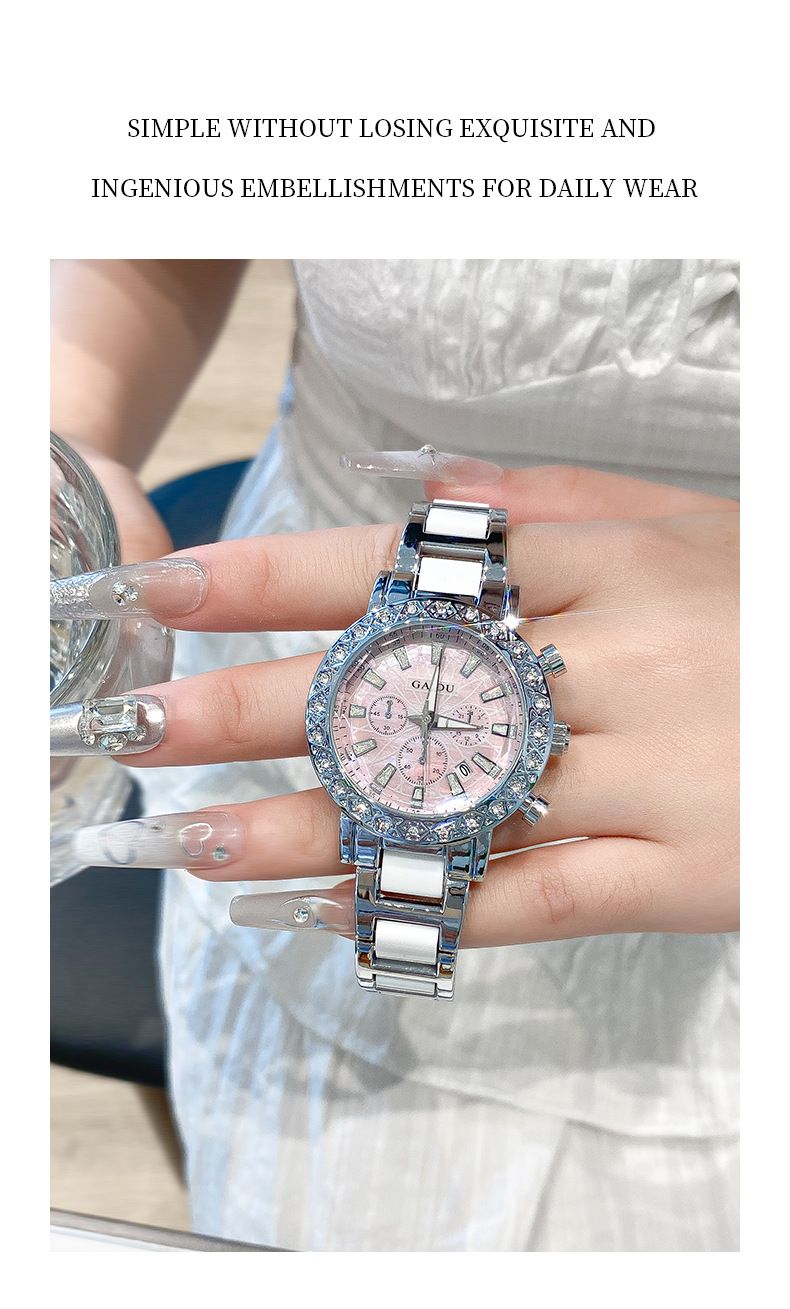 Elegant Women's Watch With Diamond Accents, Date Display, Waterproof, Luminous, Mother-of-Pearl Dial, Stainless Steel Band_voghion.com