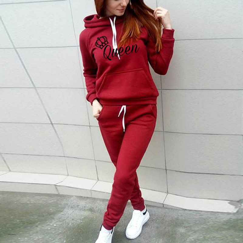 Set maglione da donna Pullover con cappuccio Donna Ragazza Queen Modello Queen Set casual in due pezzi primavera e autunno_voghion.com
