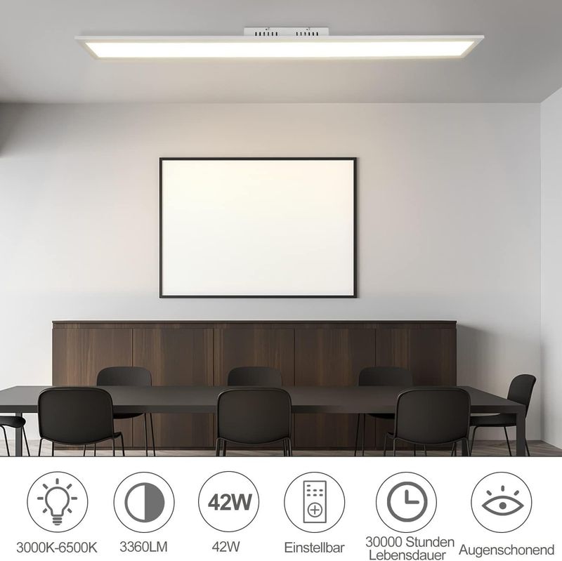 Glitzerlife LED Deckenleuchte Dimmbar Panel - Weiß Deckenlampe 120x15 Cm Mit Fernbedienung 42W Deckenpanel Wohnzimmerlampe 3360lm Modernes Nachtlicht Für Büro Flur_voghion.com