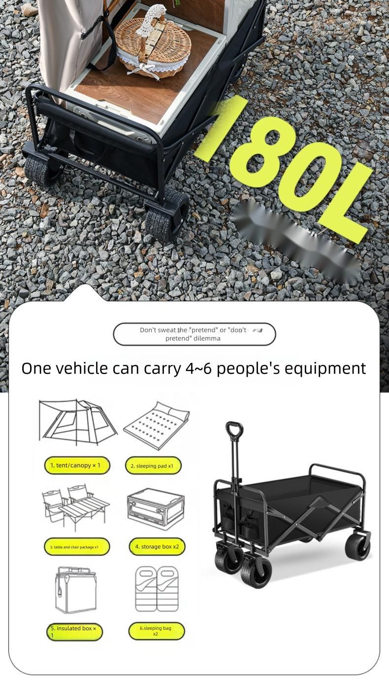 Outdoor Folding Portable Stall Camping Campsite Pull Cart_voghion.com