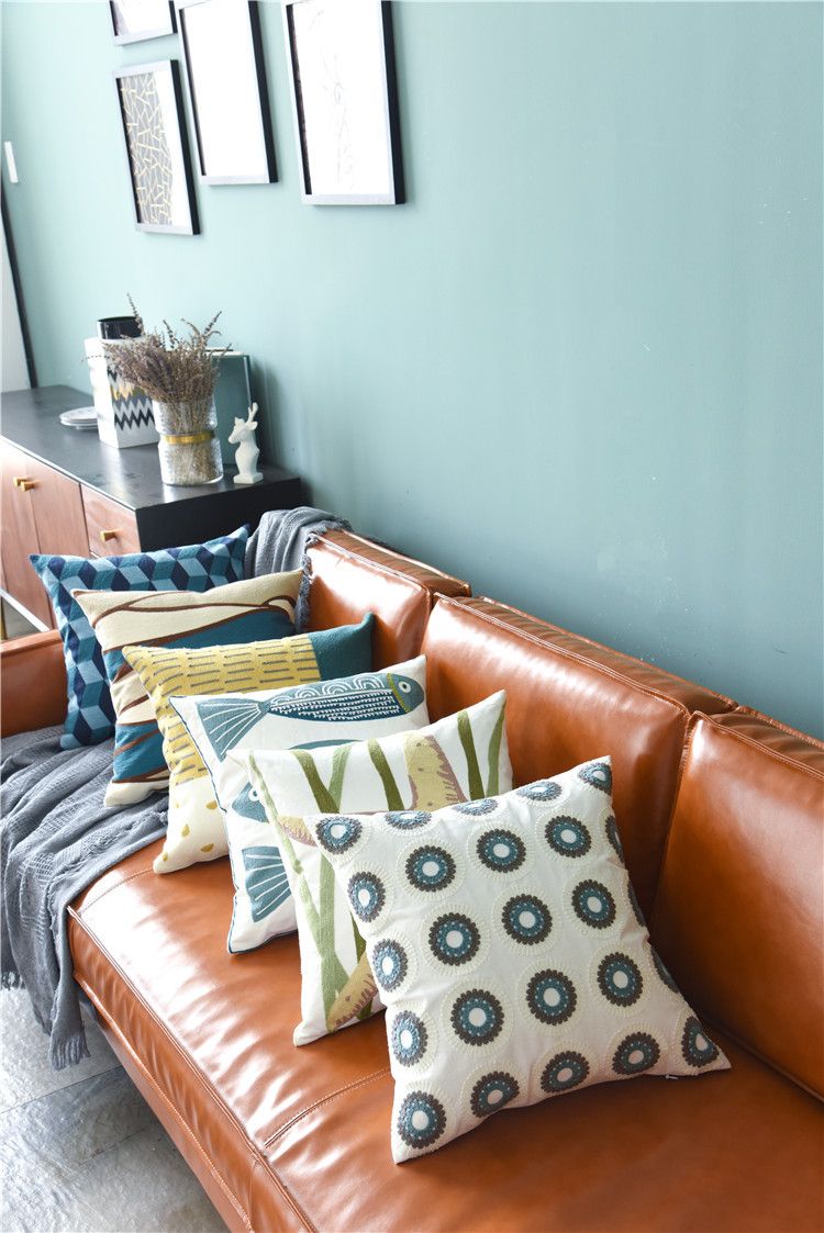 New Nordic Pure Cotton Three-dimensional Marine Life Towel Embroidered Sofa Cushion Color Geometric Embroidered Pillow Case_voghion.com