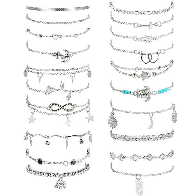 Ensemble de 20 bijoux de cheville pour femme, tendance et polyvalent, turquoise, géométrique, été_voghion.com