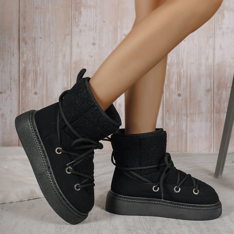 Women's Shoes large size thick bottom cross strap snow boots autumn and winter new thickened mid tube knee length warm women's boots_voghion.com
