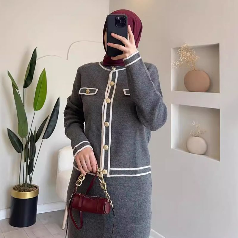 Abbigliamento da donna piccolo stile fragranza contrasto colore top corto gonna attillata set due pezzi_voghion.com