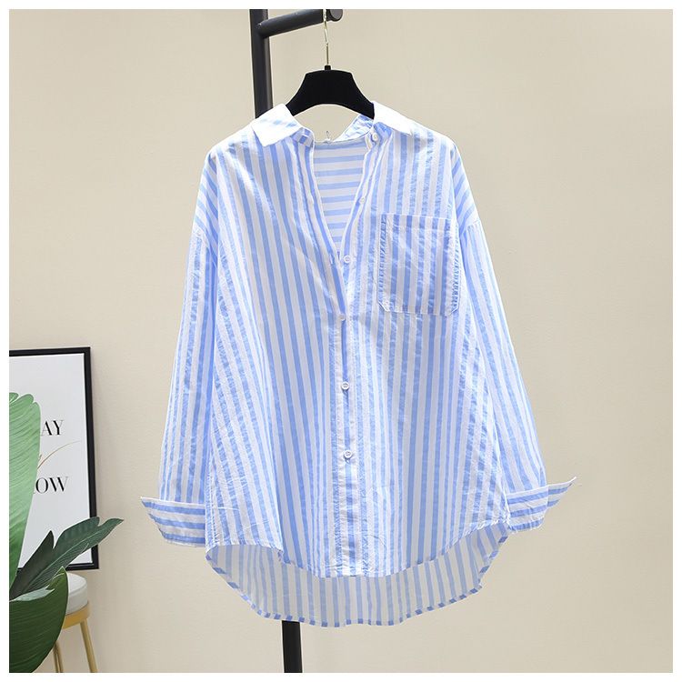 Lässiges Langarm-Streifenhemd für Damen – Locker sitzende Baumwollbluse für Frühling und Sommer – Elegantes Büro und Alltagskleidung_voghion.com