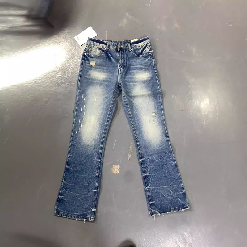 Men's Clothing High End Series! Slightly Flared Trousers Men's Jeans Non Elastic And Smooth Classic Monkey Distressed Washed_voghion.com