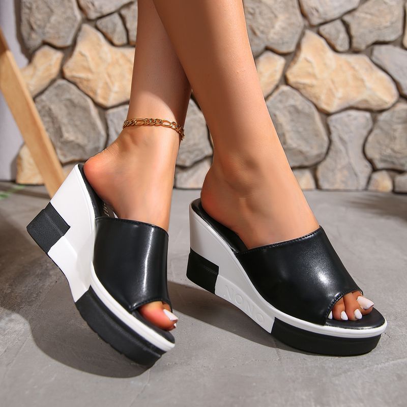 Nouvelles tongs confortables à talons hauts et semelles compensées de couleur unie_voghion.com