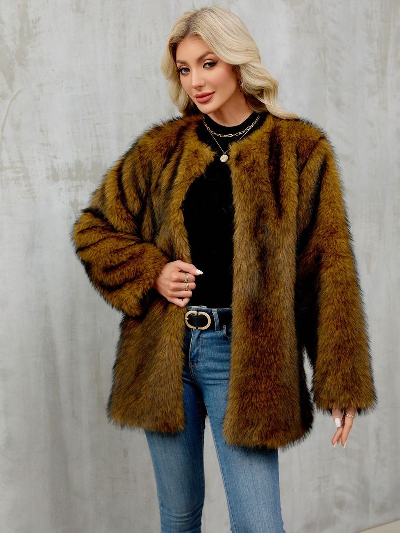 Women's Faux Fur Coat Winter Warm Fluffy Cardigan Jacket Oversized Outerwear For Casual & Office_voghion.com