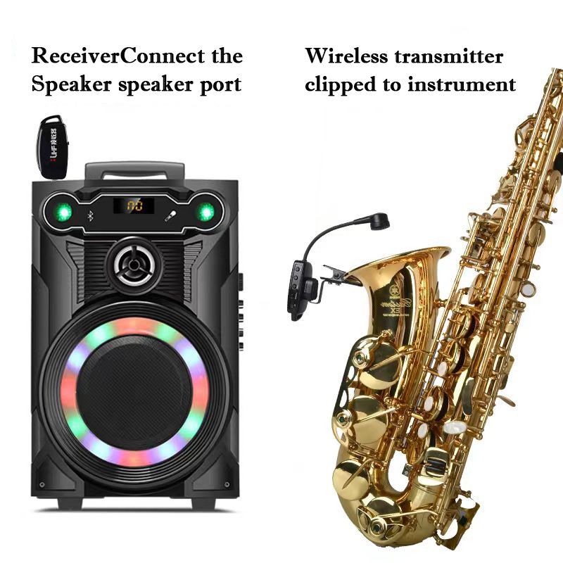 Microphone sans fil adapté au saxophone, à la trompette/au trombone, au cor français et à d'autres instruments à plusieurs orchestres_voghion.com