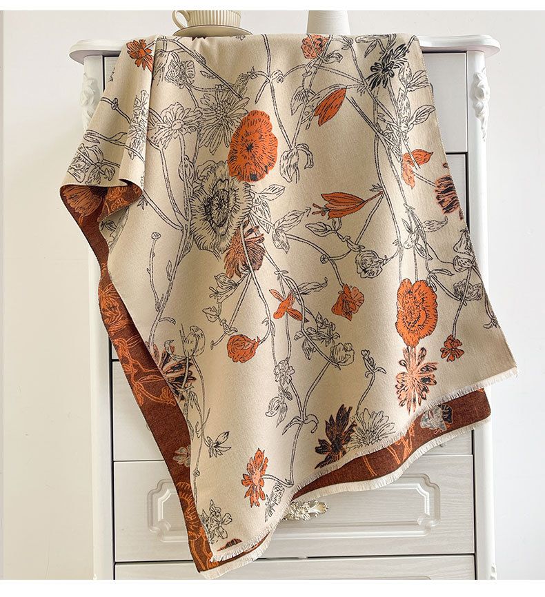 Dwustronny szal z imitacji kaszmiru – zimowy, ciepły, kwiatowy szal dla kobiet i na prezent (w stylu koreańskim, dwustronny, miękki i przytulny)_voghion.com