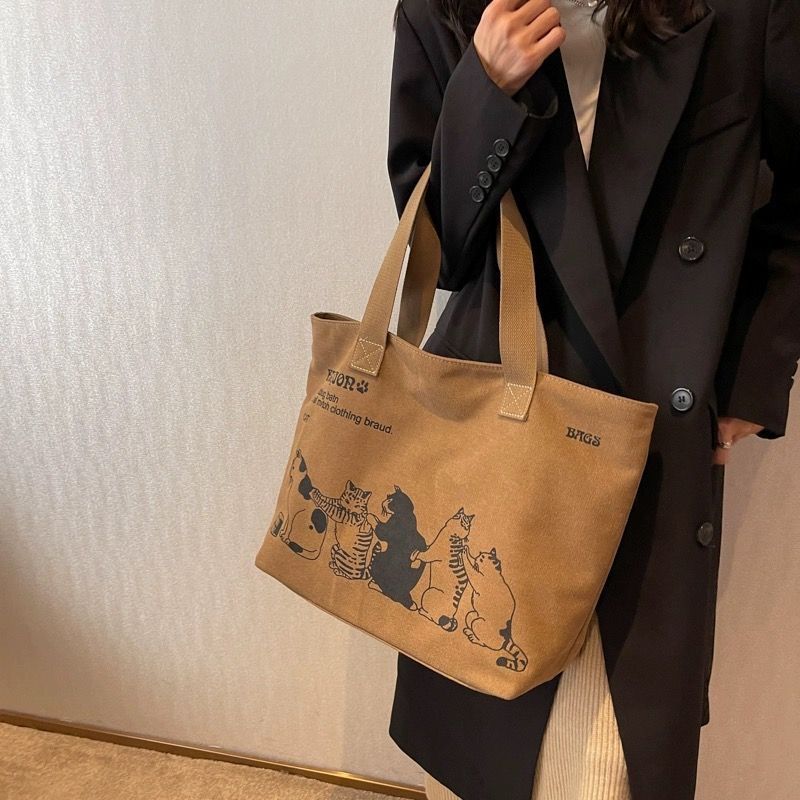 Borsa tote da spalla semplice, grande capacità, in tela, stile Melard, per studenti giapponesi e coreani_voghion.com