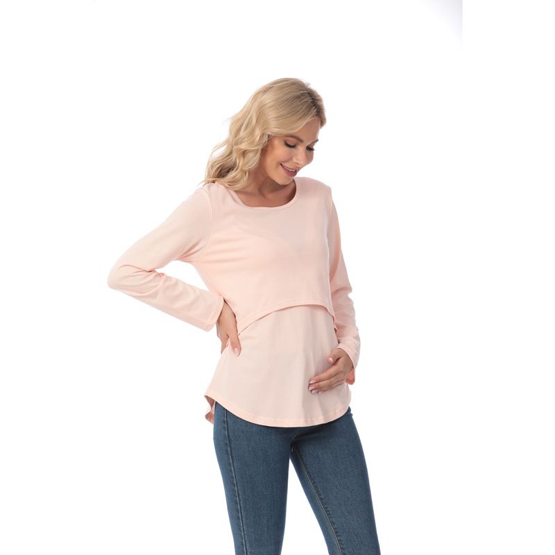 Vår- och höstmode Löst kurvigt design Amningskläder Kryddiga mammor som går ut, Dam Långärmade T-shirts_voghion.com