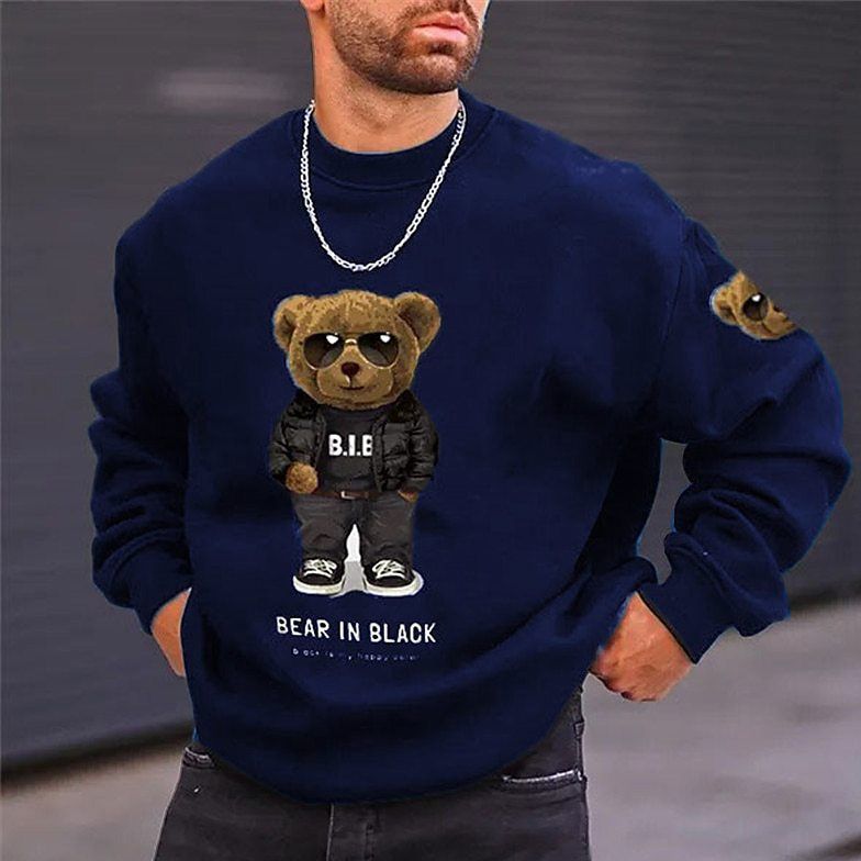 Herrenbekleidung 2024 Neues Herren-Sweatshirt mit Bären-Puppen-Print, langärmelige Jacke, Herbst- und Winter-Plüsch-Sweatshirt_voghion.com