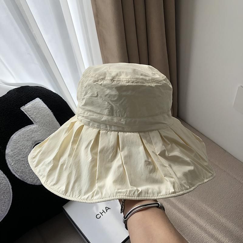 Big Eaves Plissee Bucket Hat Sommer UV-Schutz Sonnenschutz Faltbares Temperament Schnelltrocknender Beckenhut Damen_voghion.com