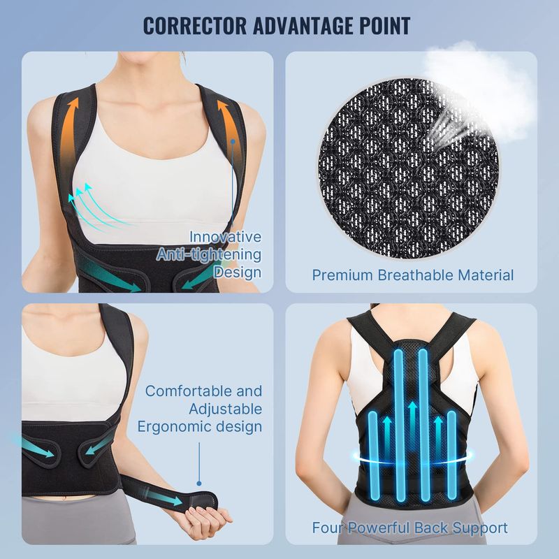 Supporto traspirante anti-gobba, compressione spinale con spalla aperta e cinghia di correzione della schiena_voghion.com