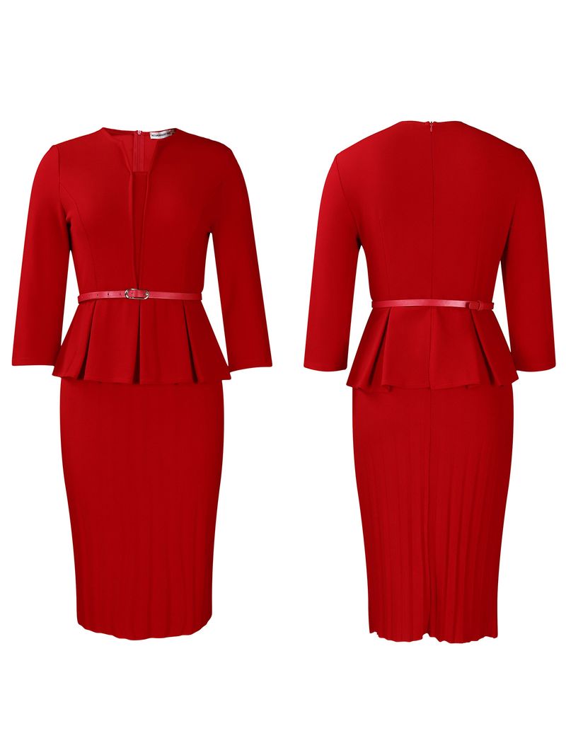 Women's Clothing V Neck Ruffled High Waist Slim OL Commuter Pencil Skirt_voghion.com