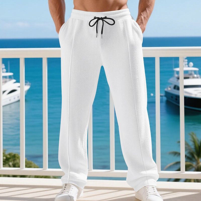 Men's Waffle-Knit Casual Pants – Straight-Leg Lounge Pants (S-XXXL, 5 Colors)_voghion.com