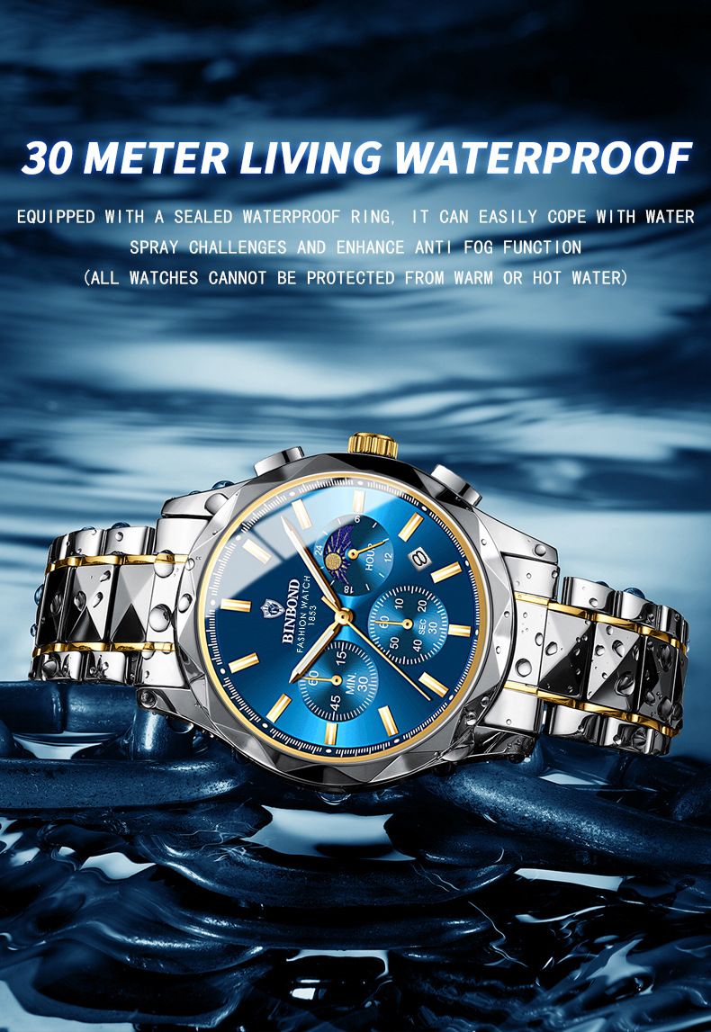 Men's Luxury Stainless Steel Quartz Watch With Butterfly Clasp, Multi-Function Calendar, Waterproof & Night Light, Elegant Business Wristwatch Quartz_voghion.com