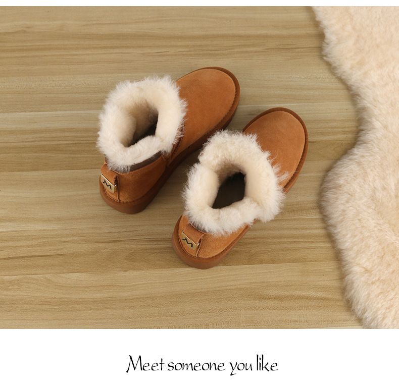Winter New Genuine Leather Plush and Thick Cotton Shoes with Integrated Leather and Fur Anti Slip Boots_voghion.com