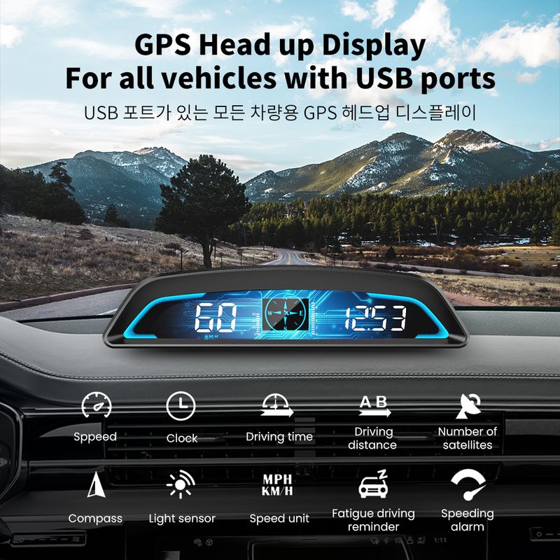 GPS Car HUD Tachimetro Head Up Display Promemoria Digitale Allarme, Tachimetro, Accessori Elettronici per Tutte le Auto_voghion.com