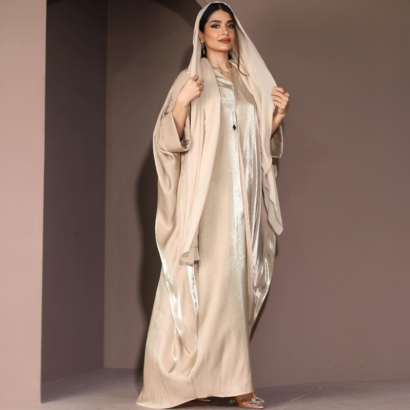 Damkläder Mellanöstern blygsamt muslimskt mode ljust sidensatin fladdermus-ärmrock plus size damkläder abaya_voghion.com