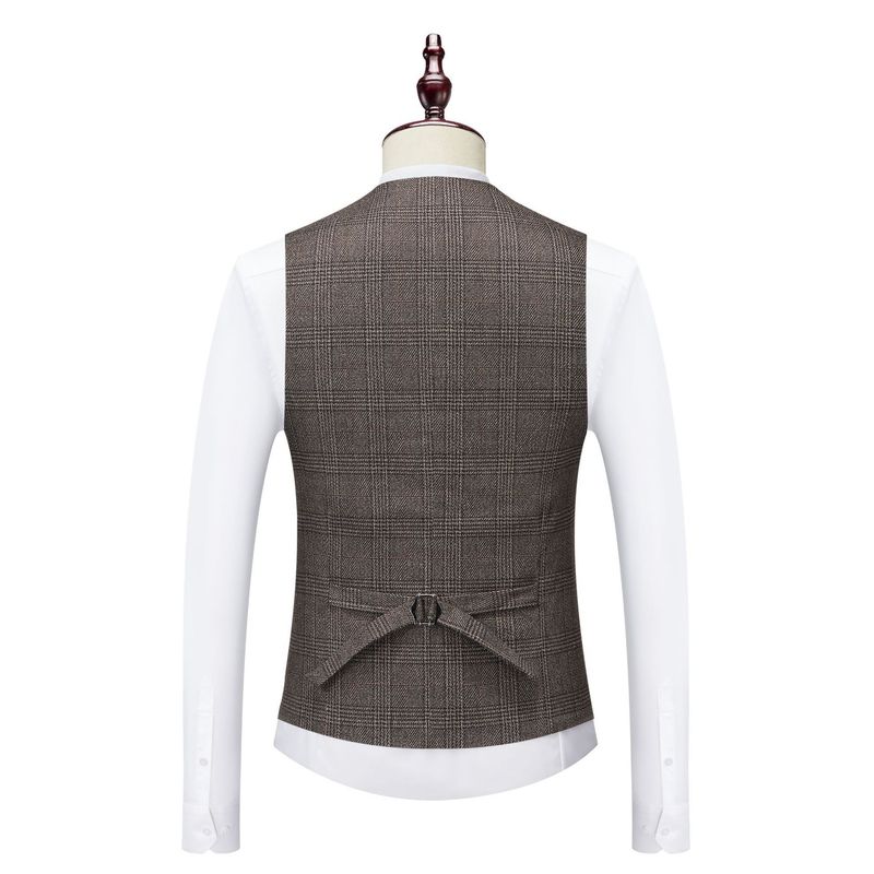 Conjunto de chaqueta de traje casual delgado a cuadros de ropa de hombre de 3 piezas_voghion.com