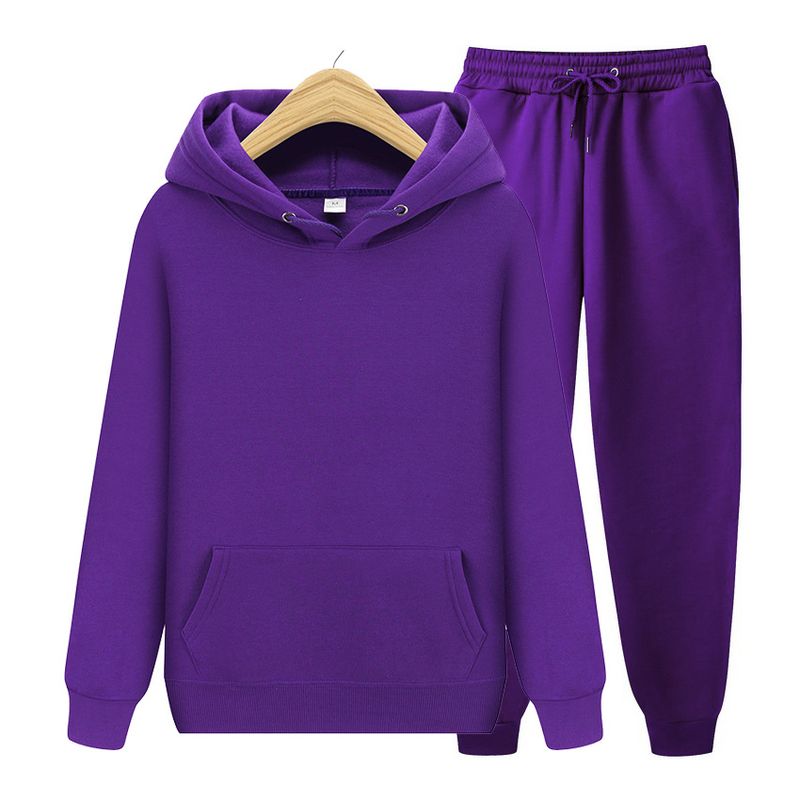Abbigliamento da uomo Set di due pezzi con cappuccio, felpa e pantaloni della tuta, tinta unita_voghion.com