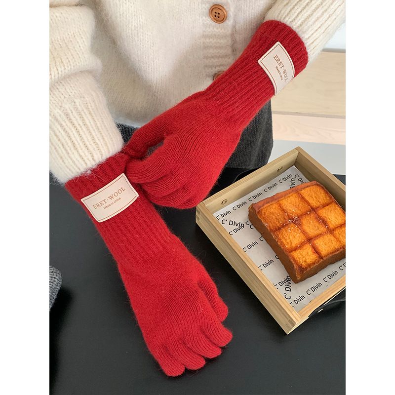 Bevat wollen touchscreen jaar kerst rode gebreide handschoenen voor vrouwen 2024 nieuwe winter warme fietskoude bescherming_voghion.com