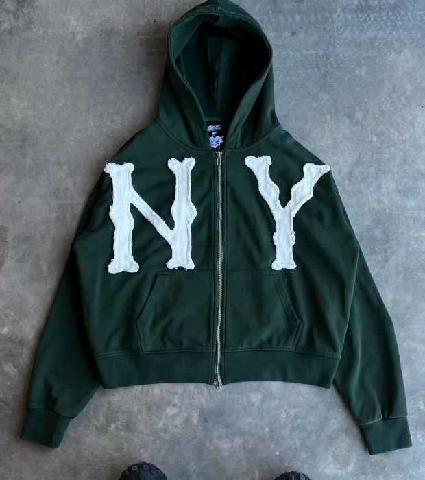 Herrenbekleidung Unisex Besticktes Kapuzen-Sweatshirt mit Reißverschluss – Übergroße Streetwear-Jacke Modetrends_voghion.com