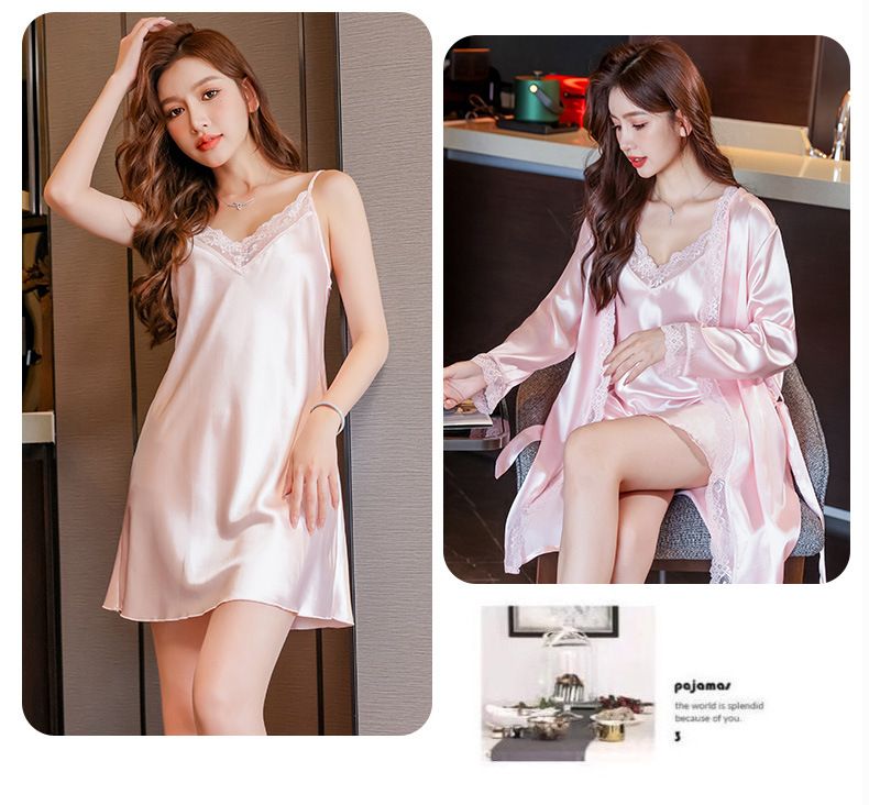 Pigiami da donna, bretelle sexy, stile primaverile e autunnale, camicia da notte in seta ghiacciata sottile, abito a due pezzi, abbigliamento per la casa in seta sintetica_voghion.com