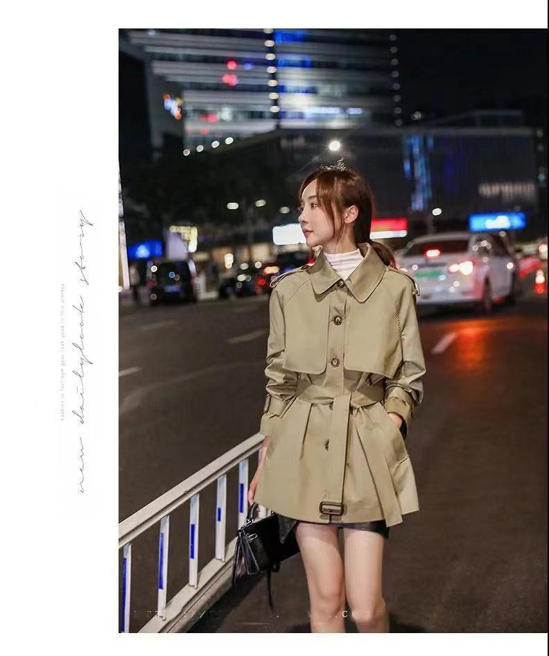 Trench corto da donna in vita, cappotto piccolo, cappotto dimagrante di grandi dimensioni_voghion.com