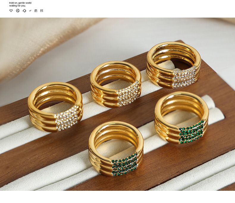 Three-Layer Stacking Ring Titanium Steel Multi-Color Czech Zirconia Jewelry Rings For Women Size 6/7/8_voghion.com