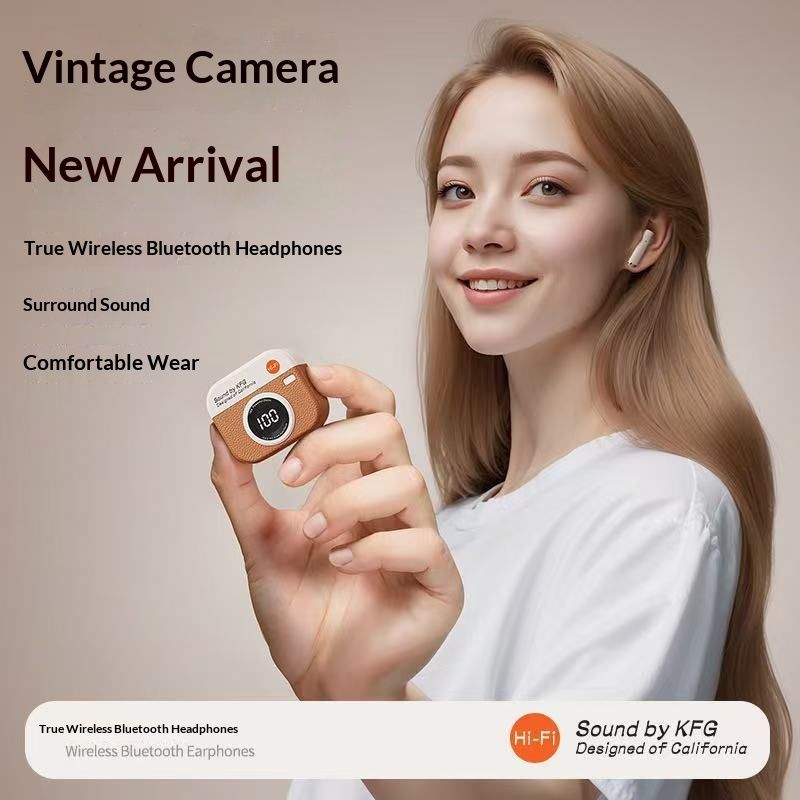 NeoGear Cross-Border 2025 New Smart Digital Display Berlin Sound High-Quality Retro Camera In-Ear Bluetooth Earphones Q86_voghion.com