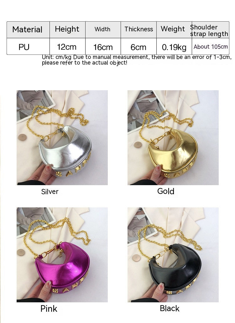 French Semicircular Niche Design Handbag for Women 2024 New High-end Mirror Chain Shoulder Bag Versatile Crossbody Bag_voghion.com