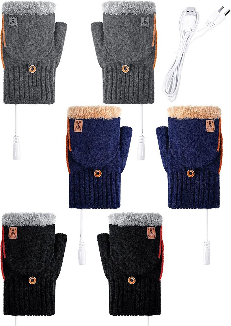 USB Heated Gloves For Men - Winter Warm Touchscreen Fingerless Gloves With Rechargeable Heating, Washable Knit, Unisex Comfort_voghion.com