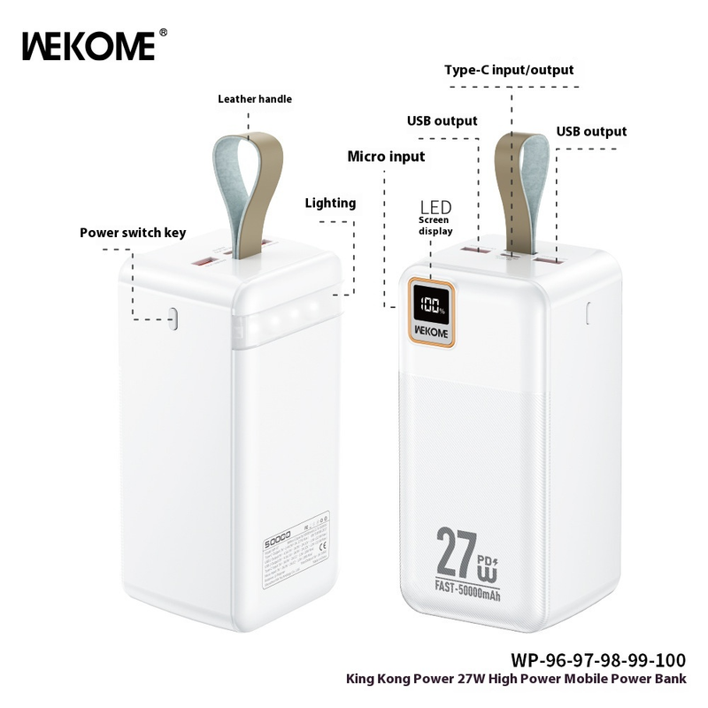 WEKOME Diamond Power Bank 100.000 mAh, tragbares 27-W-PD-Schnellladegerät mit LED-Licht, Notfall-Akkupack für den Außenbereich für Campingreisen, hohe Kapazität_voghion.com