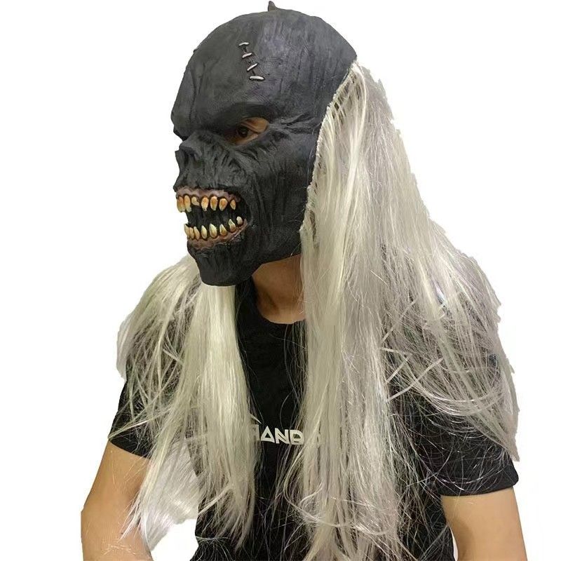 Halloween horror ghost face haunted house mask headgear ghost face devil mask haunted house scary silver haired ogre_voghion.com