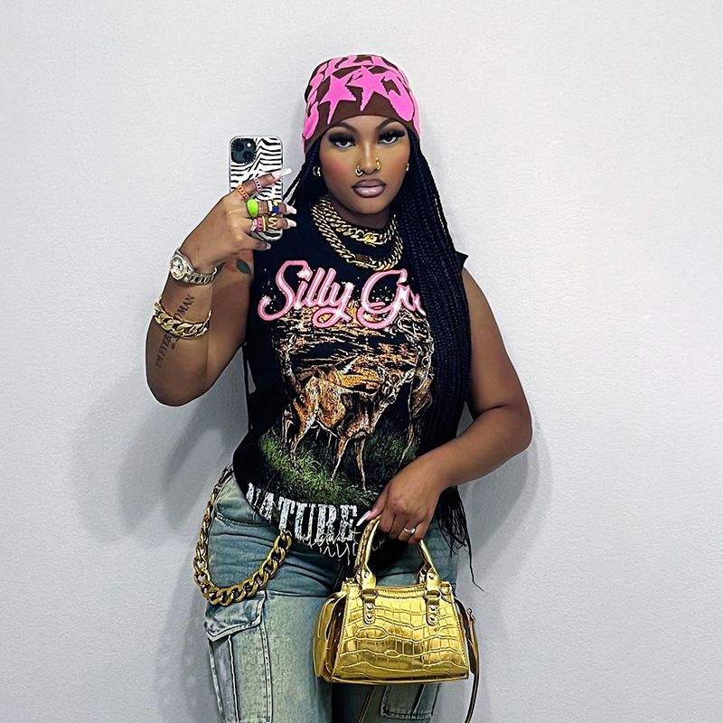 Women's Clothing style street fashion printed vest T-shirt_voghion.com