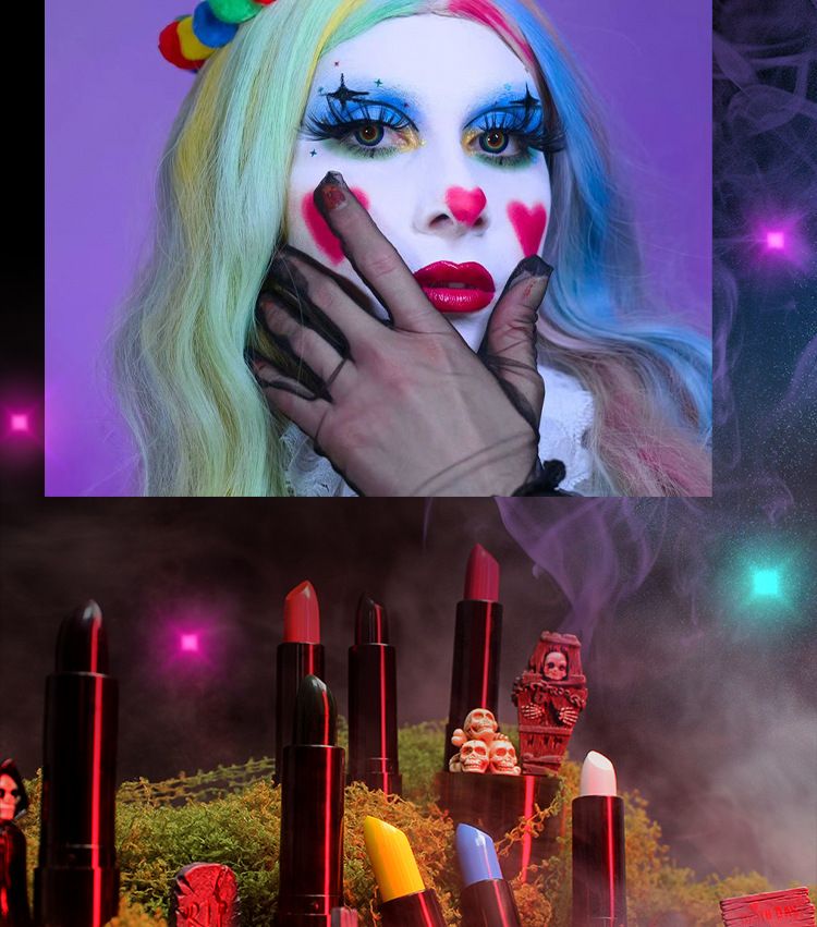Matte Lipstick Dark Black Vampire Olive Green Creative Halloween Makeup Face Body Painting_voghion.com