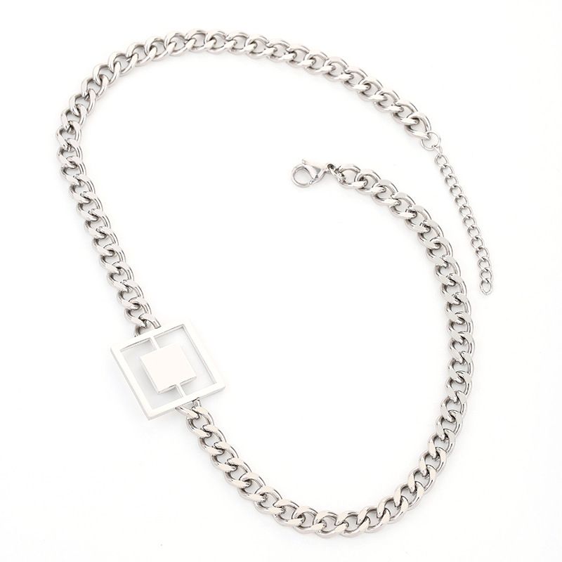 Titanium Steel Geometric Hollow Square Earrings Ring Cuban Necklace Bracelet Niche Design Sense Non-Fading Jewelry Set_voghion.com