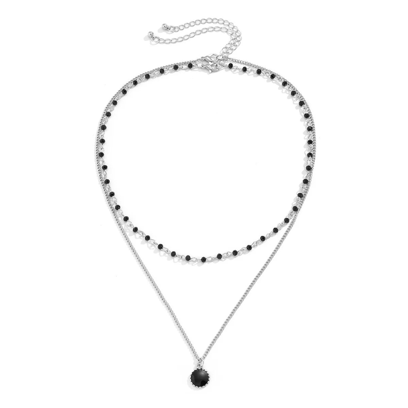 2025 Nouveautés Chaîne de petites perles superposées avec pendentif en forme de pièce noire Collier ras du cou séparable tendance pour hommes Accessoires de bijoux de mode 2024_voghion.com