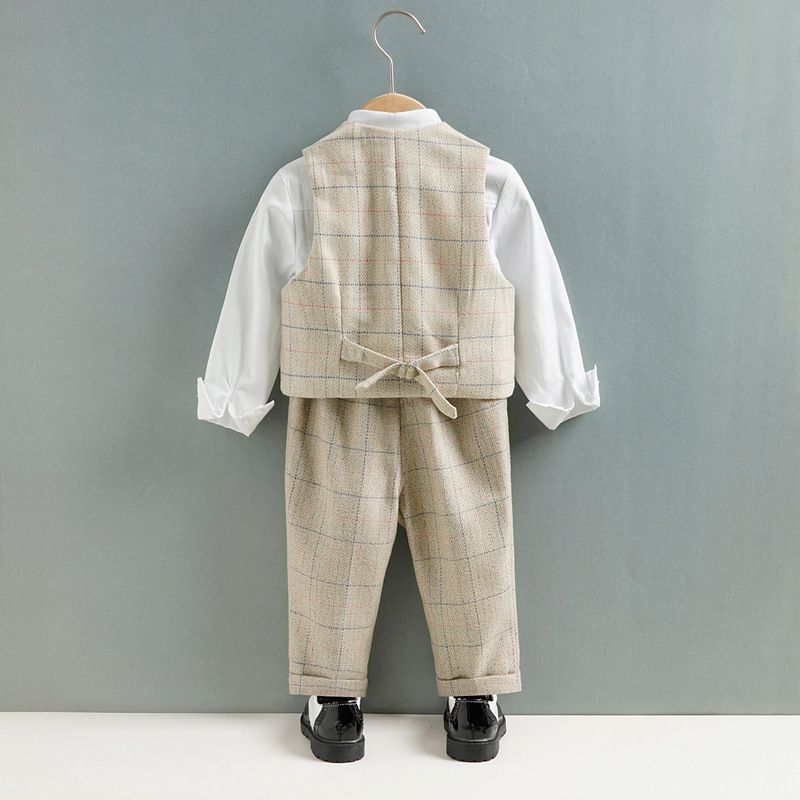 Traje pequeño para niños, traje de tres piezas para niños con flores de primavera y otoño, estilo británico_voghion.com