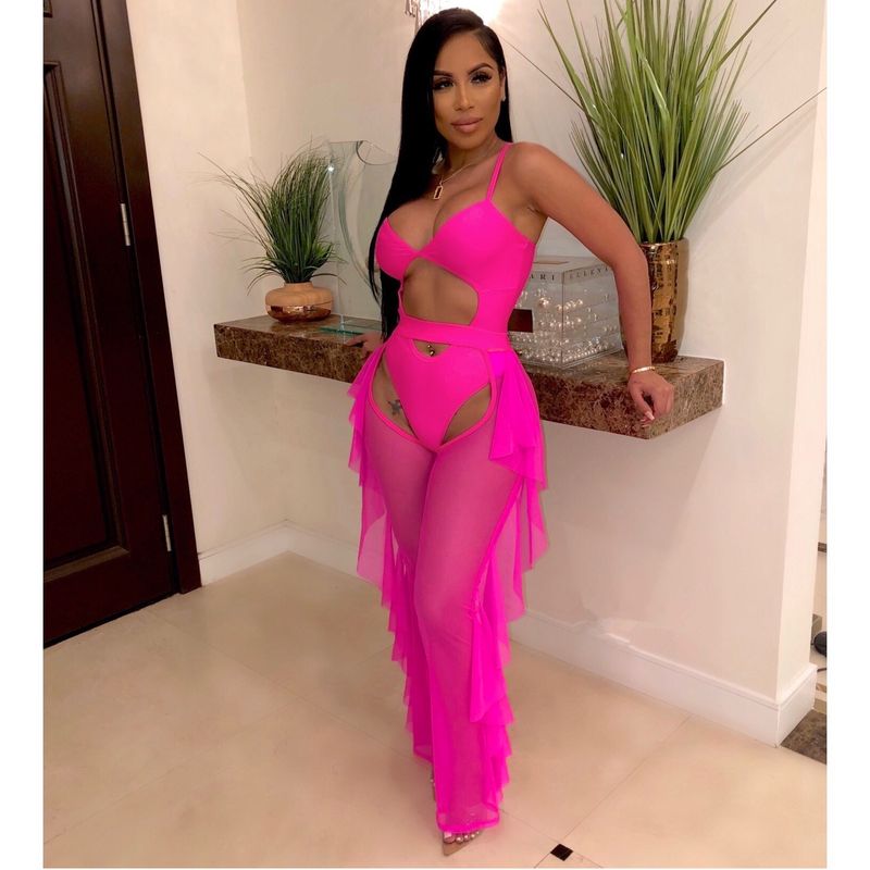 Vêtements pour femmes, maillot de bain de couleur unie, ensemble deux pièces en gaze en maille_voghion.com