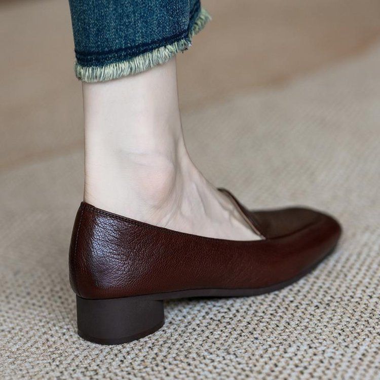 Loafers Soft Sole Mom Medium Arbeitsschuhe Lederschuhe Casual Doudou Damenschuhe Flacher Mund Einzelschuhe_voghion.com