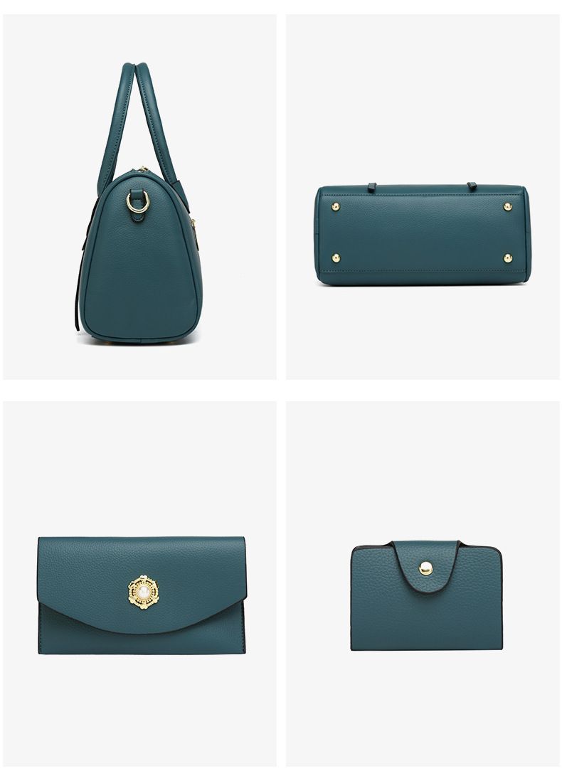 Elegantes Damen-Umhängetaschen-Set – Vintage-Handtasche aus PU mit Webdetails, mittelgroße Schultertasche für Arbeit und Reisen (Schwarz, Olivgrün, Beige)_voghion.com