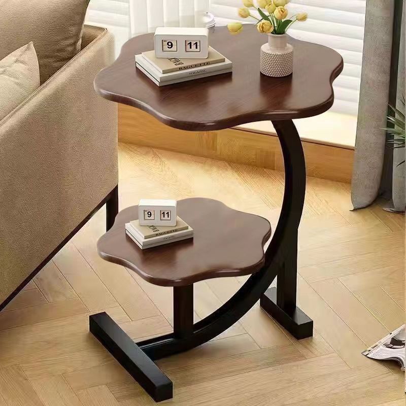 Cloud Nightstand - Slim Bedside Table With Marble & Wood Top, Space-Saving End Table For Bedroom/Living Room, Multi-Tier Storage Shelf In Black Frame_voghion.com