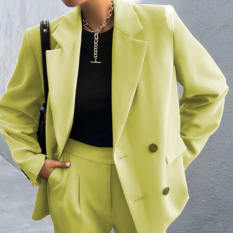 Vêtements pour femmes automne et hiver nouveaux vêtements pour femmes couleur unie costume décontracté pantalon mode costume deux pièces_voghion.com